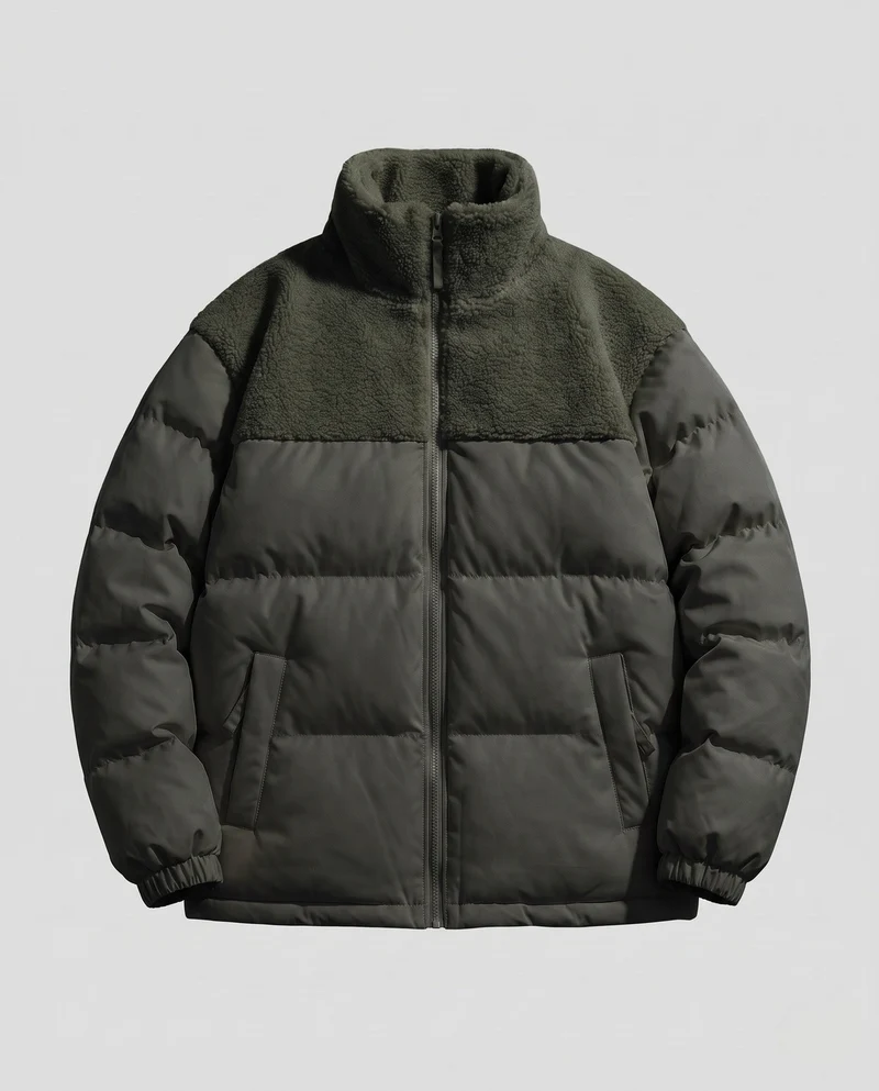 Männer reversible gepolsterte Steppjacke mit Teddybesatz und hohem Stehkragen Nord Taschen