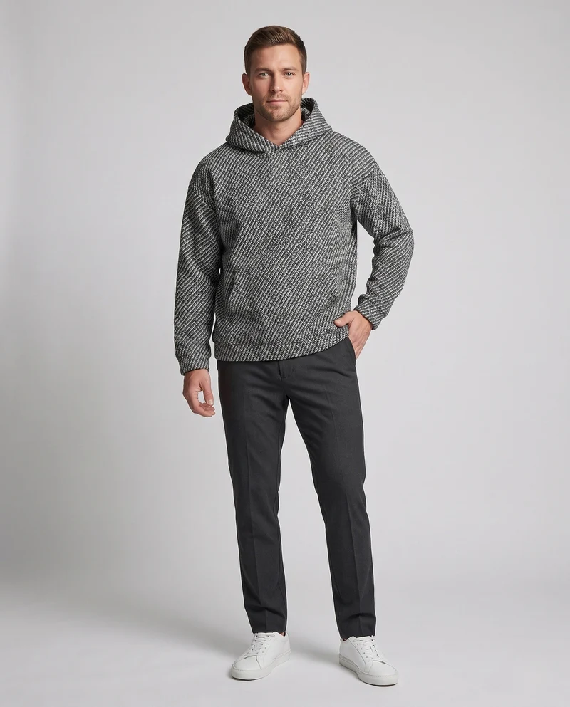 Unisex Oversize Strick Hoodie mit strukturiertem Waffel-Look & Kängurutasche Nord Taschen