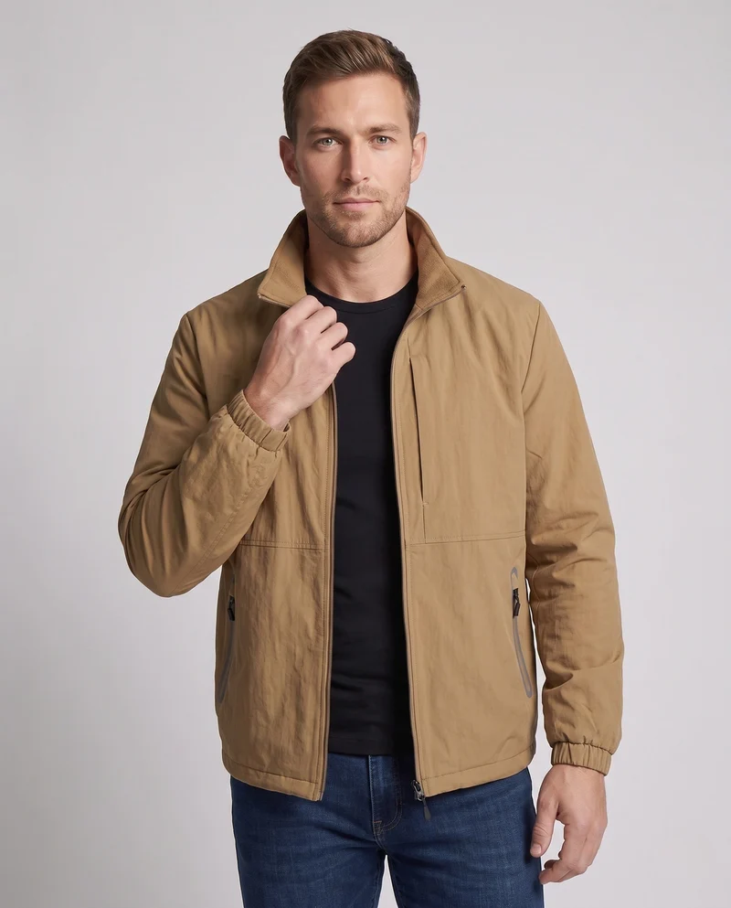 Männer Wendbare Utility-Jacke mit Fleece-Futter, Reißverschlusstaschen & Stehkragen Nord Taschen