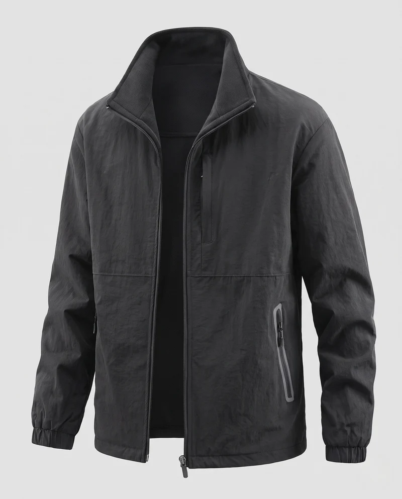 Männer Wendbare Utility-Jacke mit Fleece-Futter, Reißverschlusstaschen & Stehkragen Nord Taschen
