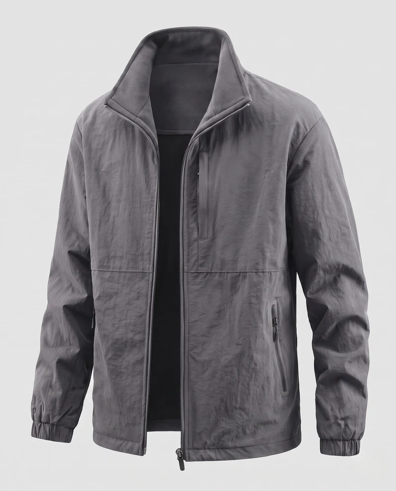 Männer Wendbare Utility-Jacke mit Fleece-Futter, Reißverschlusstaschen & Stehkragen Nord Taschen