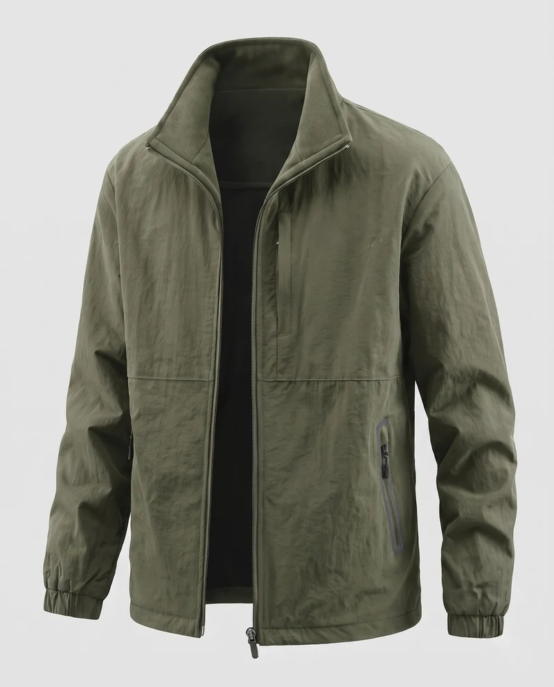 Männer Wendbare Utility-Jacke mit Fleece-Futter, Reißverschlusstaschen & Stehkragen Nord Taschen