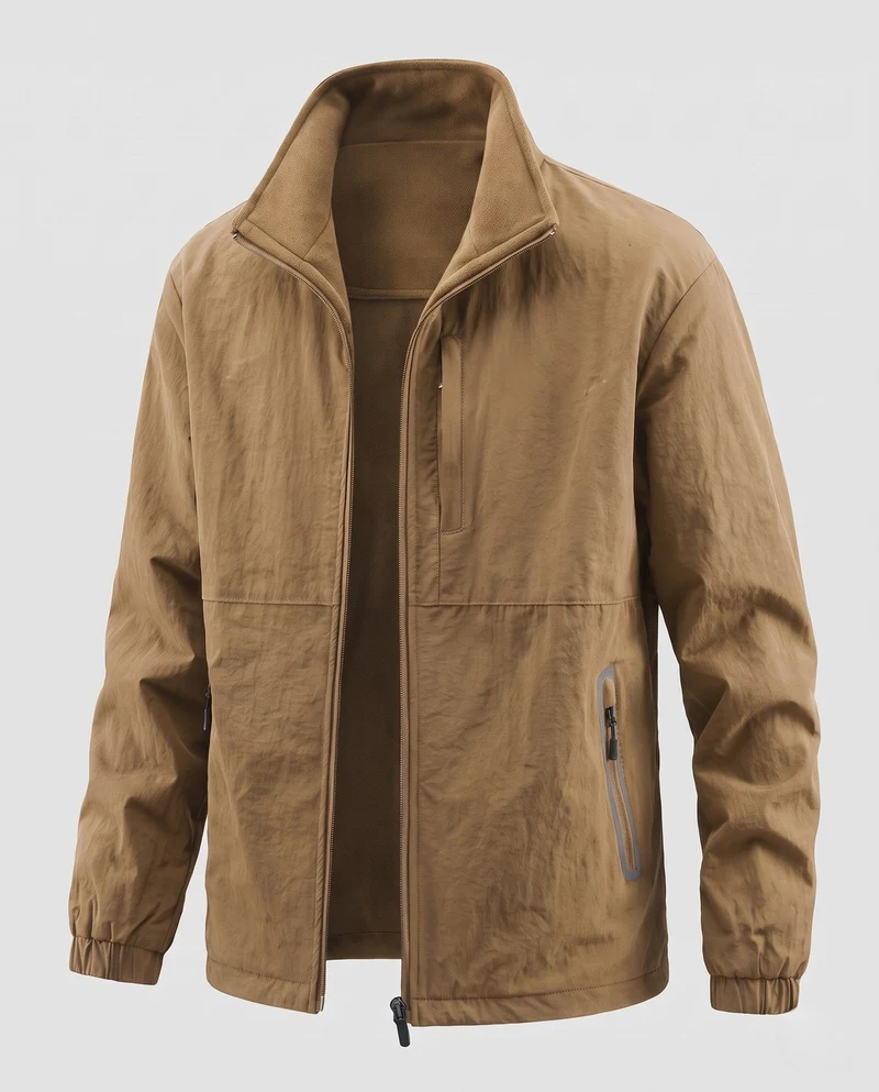 Männer Wendbare Utility-Jacke mit Fleece-Futter, Reißverschlusstaschen & Stehkragen Nord Taschen
