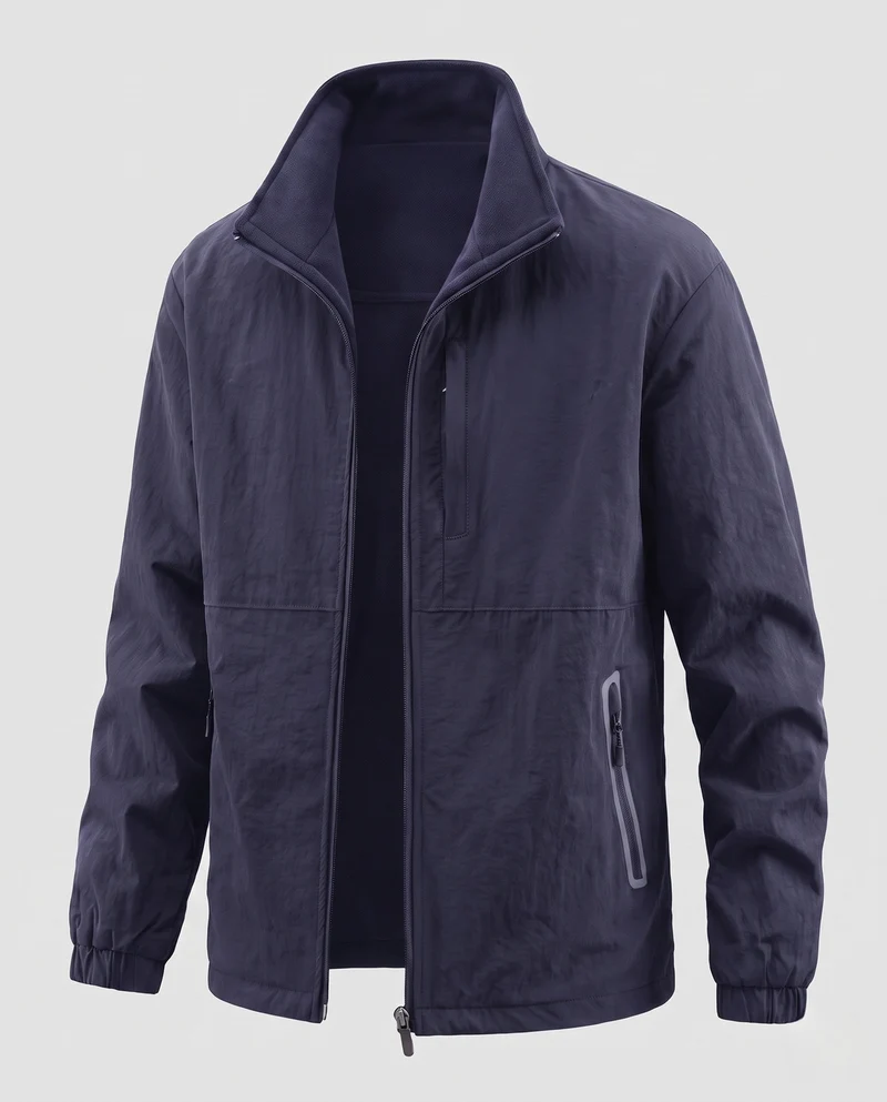 Männer Wendbare Utility-Jacke mit Fleece-Futter, Reißverschlusstaschen & Stehkragen Nord Taschen