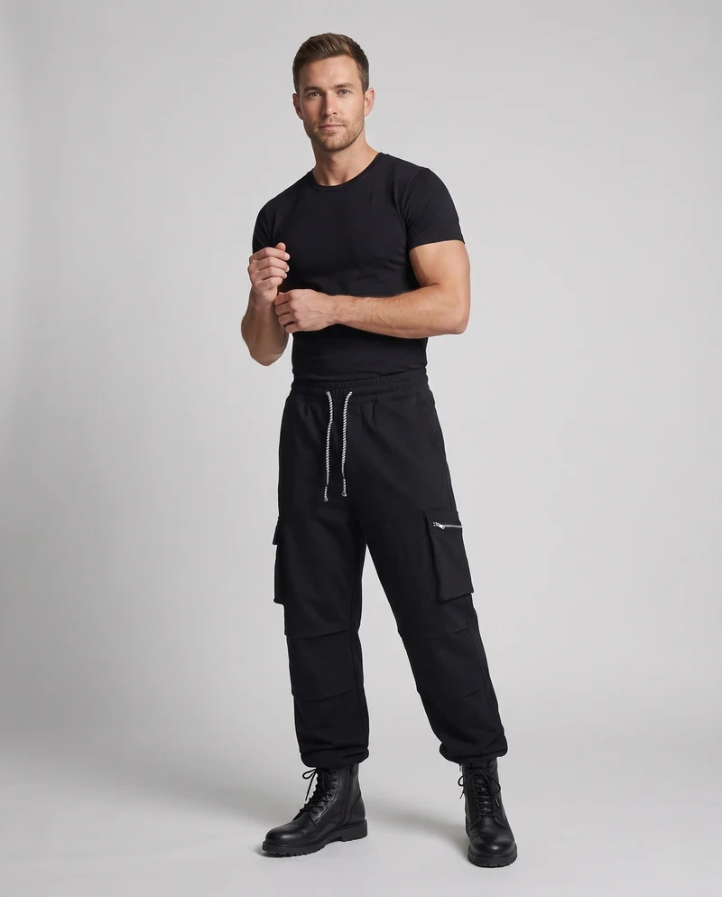 Unisex Weite Utility Cargo-Hose mit elastischem Bund, Kordelzug und mehreren Taschen Nord Taschen