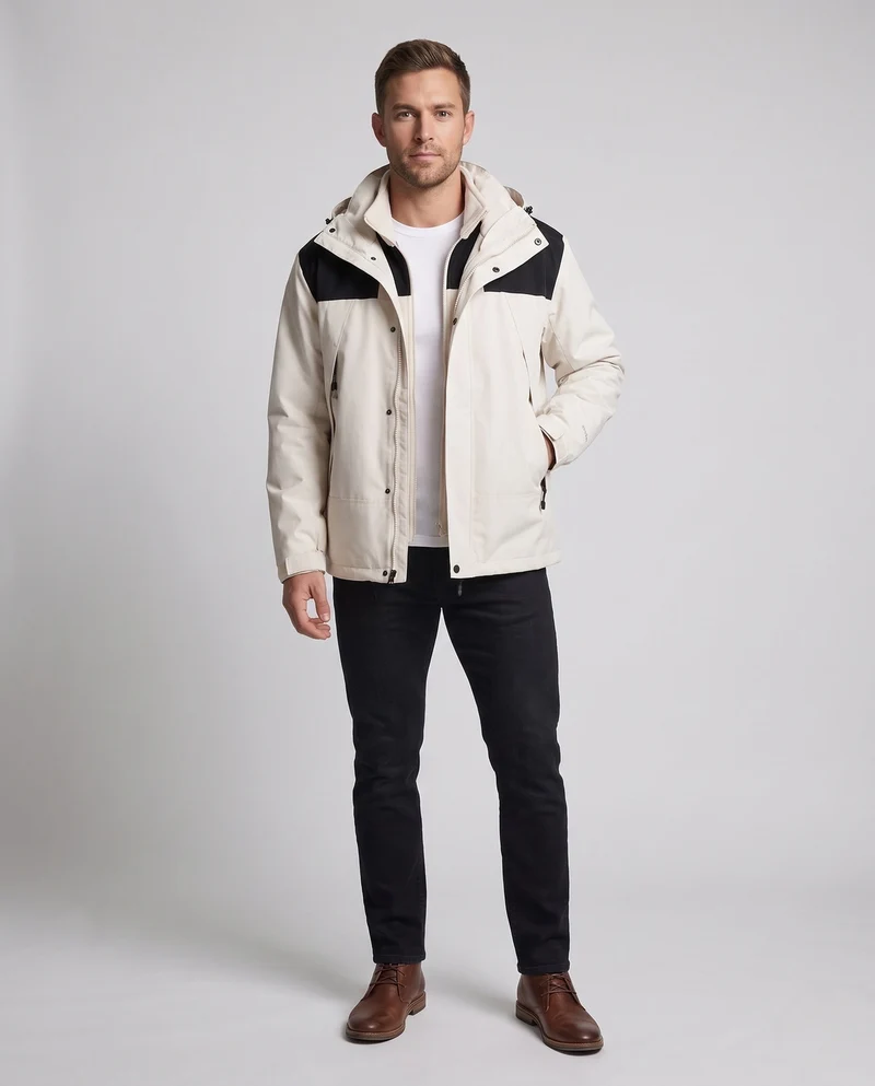 Herren zweilagige Softshell-Allwetterjacke mit herausnehmbarer Fleece-Innenjacke