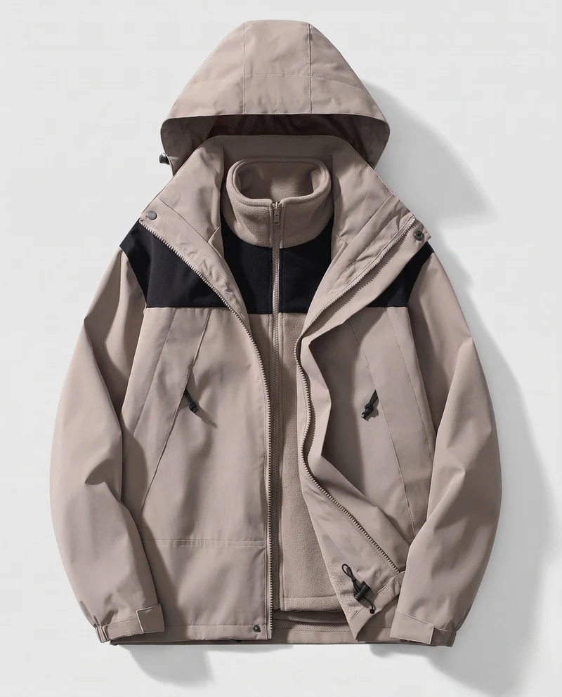 Herren zweilagige Softshell-Allwetterjacke mit herausnehmbarer Fleece-Innenjacke
