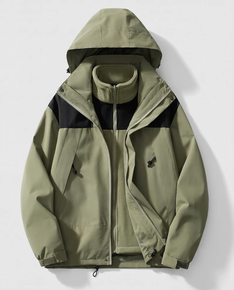 Herren zweilagige Softshell-Allwetterjacke mit herausnehmbarer Fleece-Innenjacke