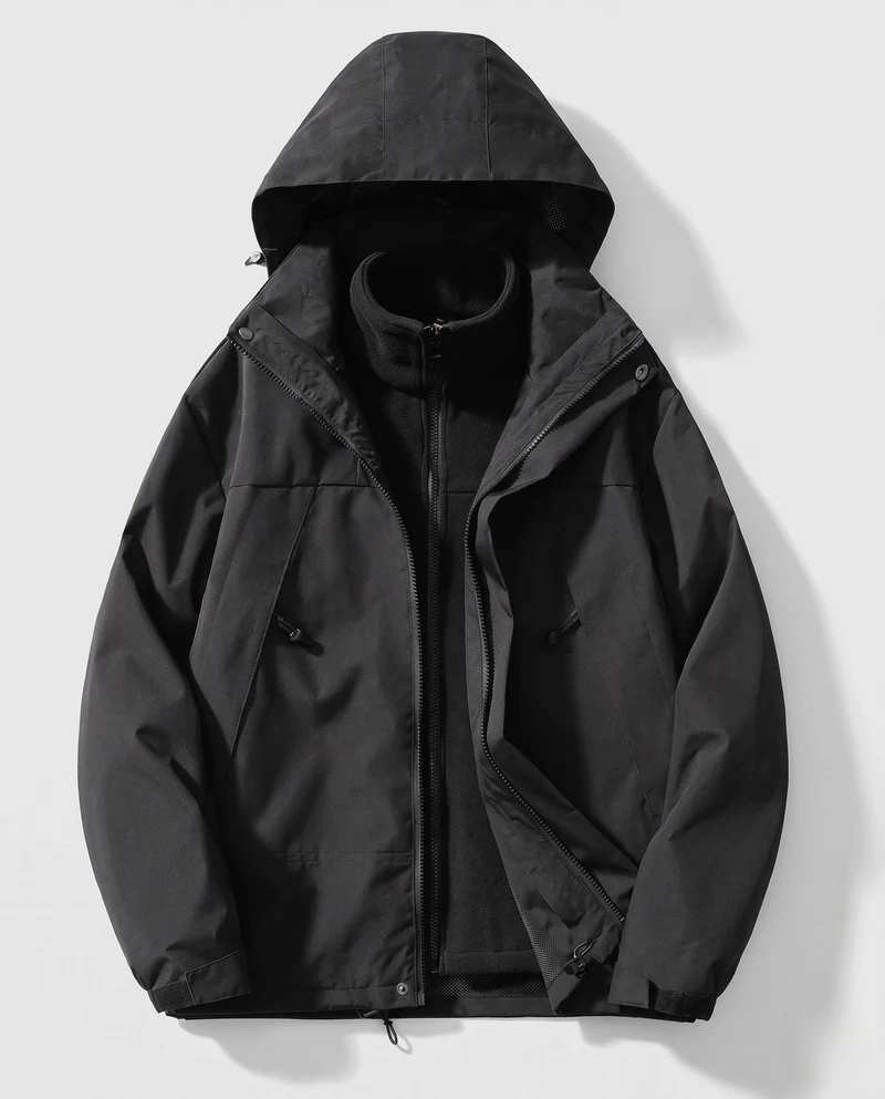 Herren zweilagige Softshell-Allwetterjacke mit herausnehmbarer Fleece-Innenjacke
