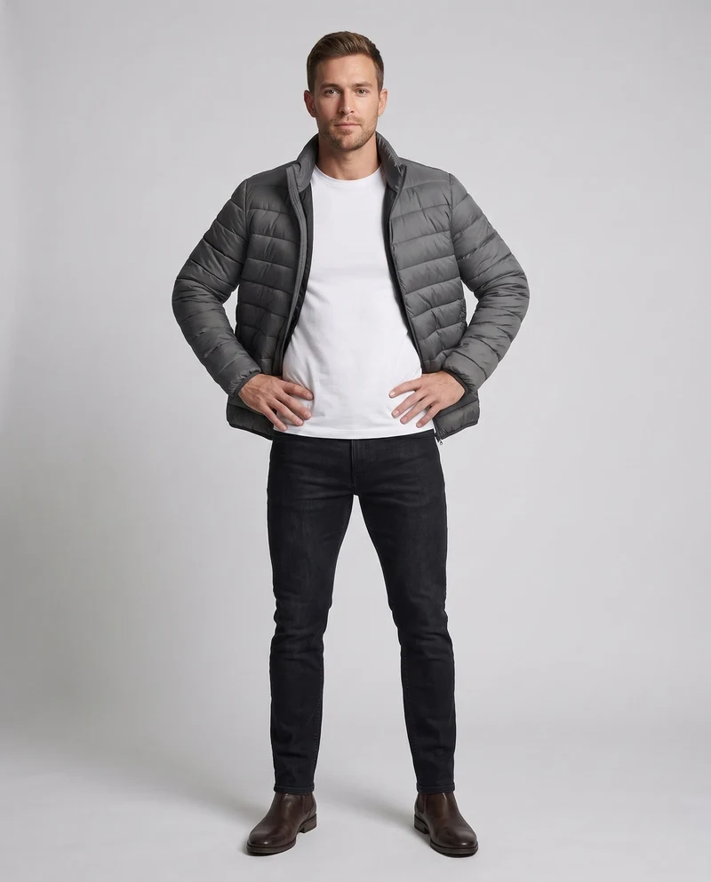 Herren ultraleichte, komprimierbare Steppjacke mit Stehkragen und Packbeutel Nord Taschen