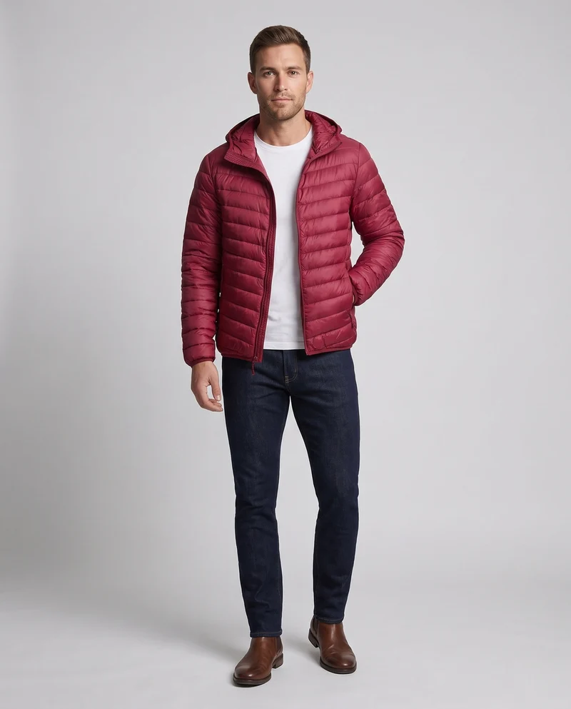 Herren Ultra-Leicht gesteppte Jacke mit Kapuze und Kompressionspackfunktion Nord Taschen