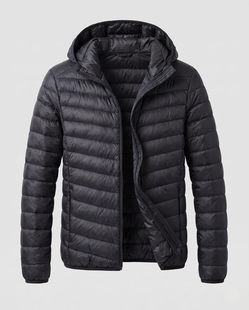 Herren Ultra-Leicht gesteppte Jacke mit Kapuze und Kompressionspackfunktion Nord Taschen