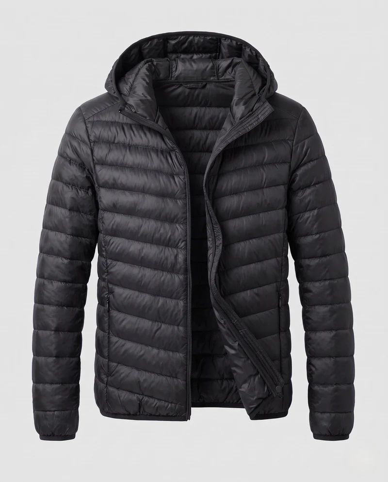 Herren Ultra-Leicht gesteppte Jacke mit Kapuze und Kompressionspackfunktion Nord Taschen