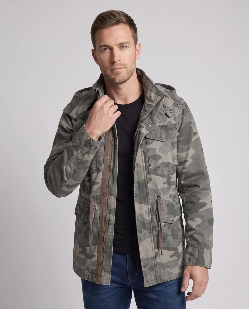 Herrenparka aus Canvas mit abnehmbarer Kapuze und Kordelzug Nord Taschen