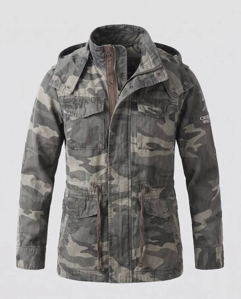Herrenparka aus Canvas mit abnehmbarer Kapuze und Kordelzug Nord Taschen