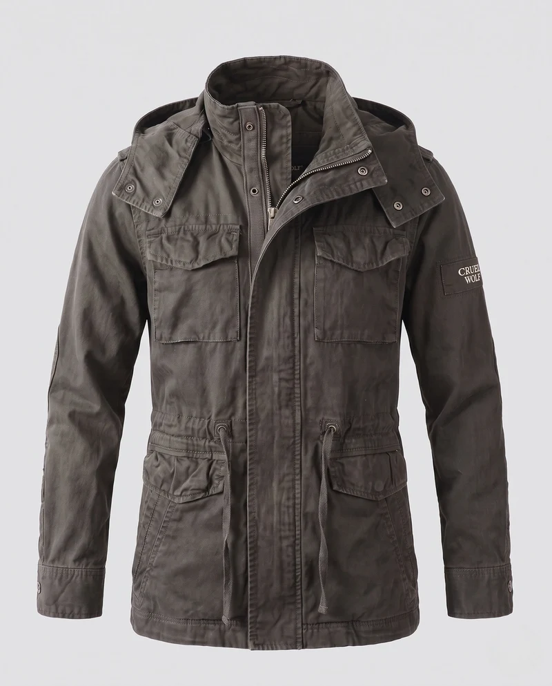 Herrenparka aus Canvas mit abnehmbarer Kapuze und Kordelzug Nord Taschen