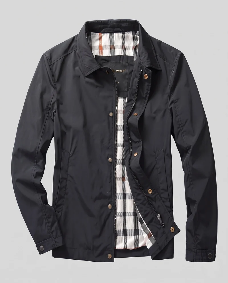 Leichte wasserabweisende Übergangsjacke für Herren mit kariertem Futter und Stehkragen Nord Taschen