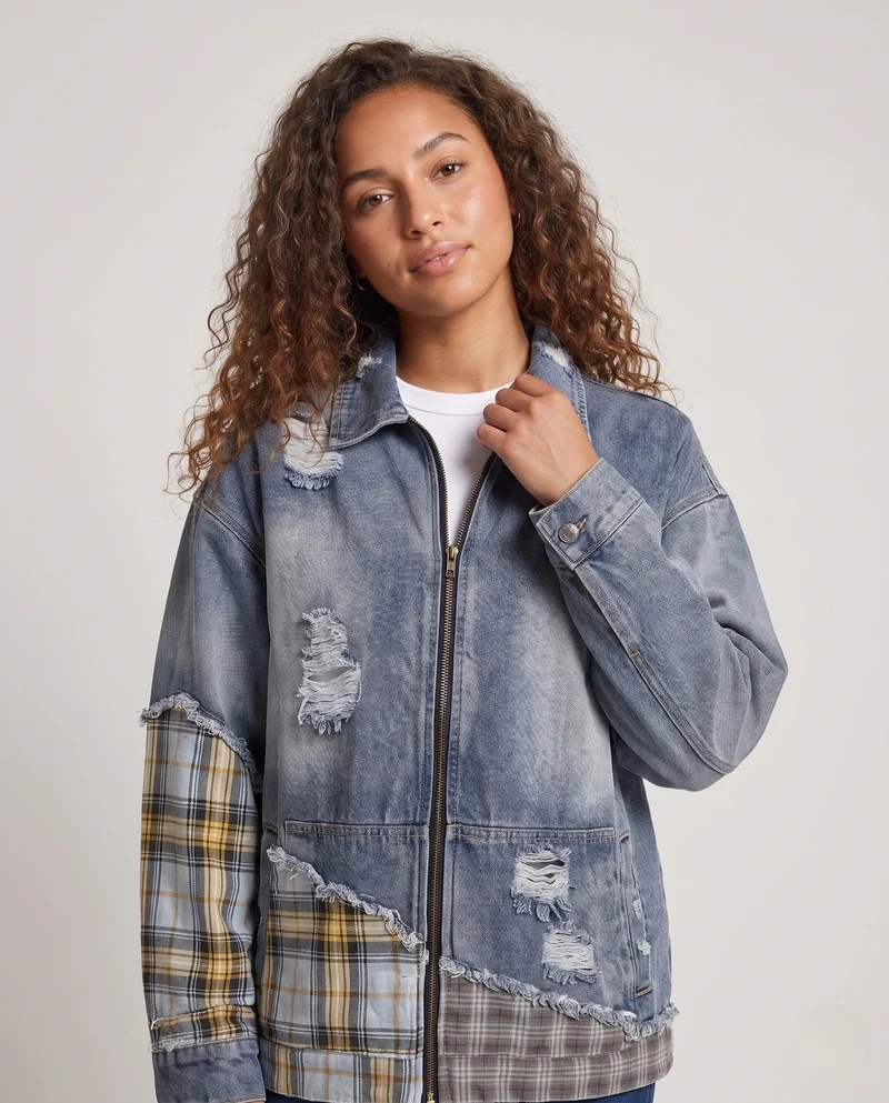 Frauen Streetstyle Denim Jacke Nord Taschen