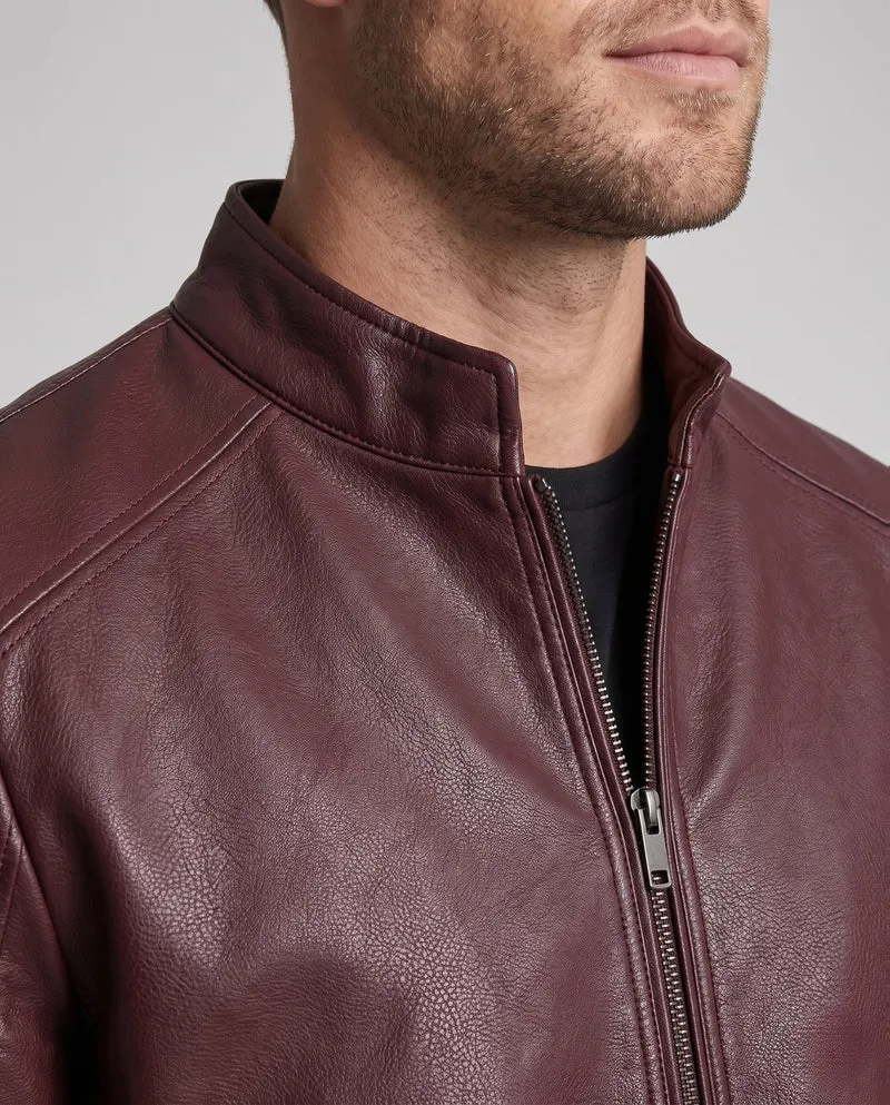 Herren Kunstleder Bikerjacke mit Stehkragen, Slim Silhouette & Zweirichtungsreißverschluss Nord Taschen