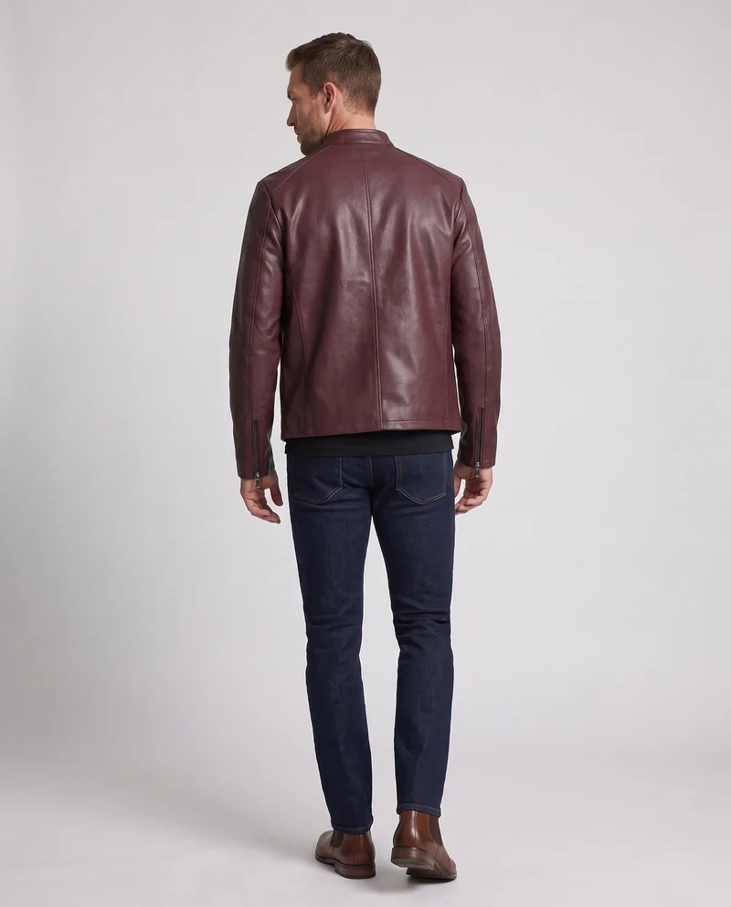 Herren Kunstleder Bikerjacke mit Stehkragen, Slim Silhouette & Zweirichtungsreißverschluss Nord Taschen