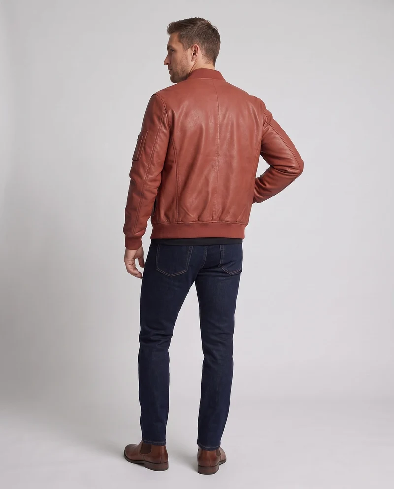 Herren Kunstleder Pilotjacke mit Abzeichenapplikationen & Teddy-Futter Nord Taschen