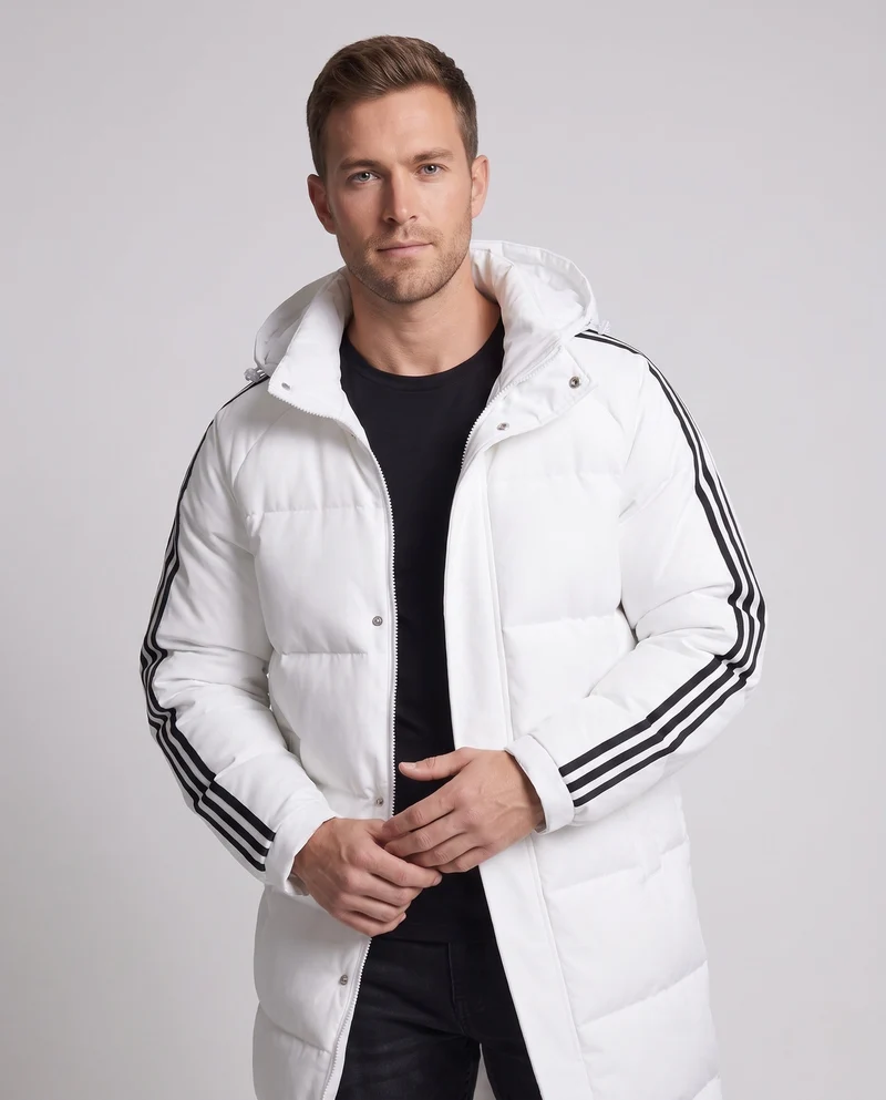Männer lange gepolsterte Kapuzen-Steppjacke mit sportlichen gestreiften Ärmeln und winddichter Schale Nord Taschen
