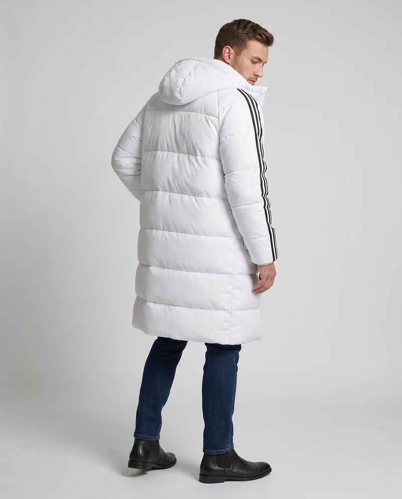 Männer lange gepolsterte Kapuzen-Steppjacke mit sportlichen gestreiften Ärmeln und winddichter Schale Nord Taschen