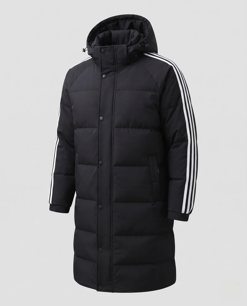 Männer lange gepolsterte Kapuzen-Steppjacke mit sportlichen gestreiften Ärmeln und winddichter Schale Nord Taschen