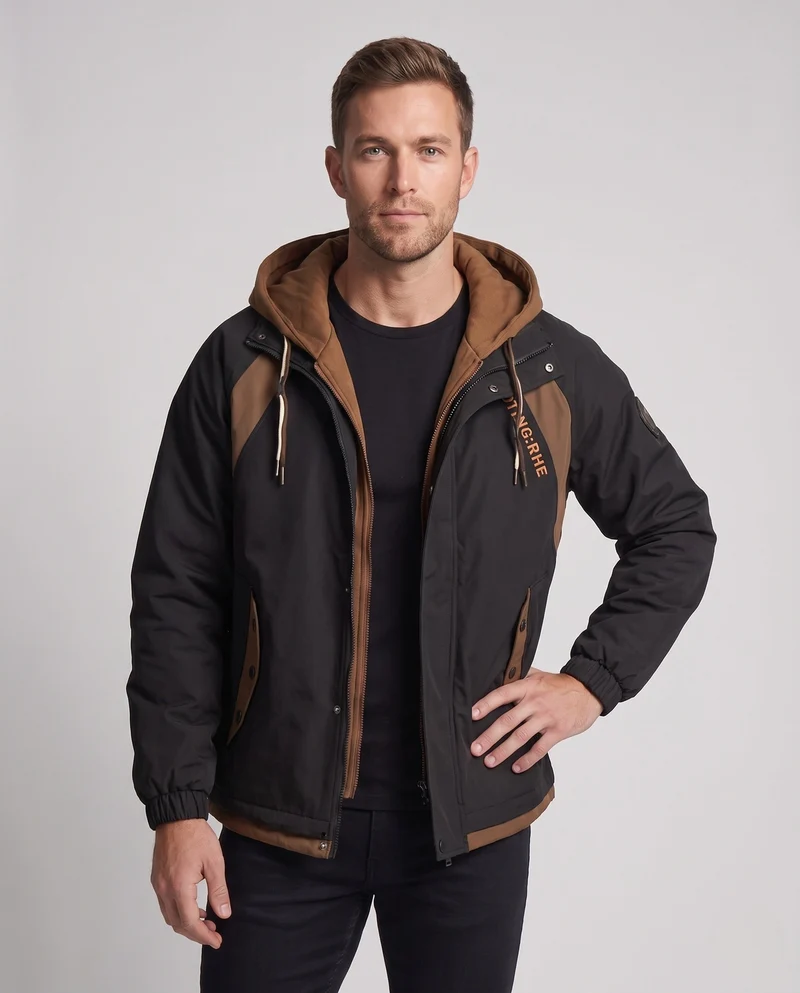 Herren Schichtlook Funktionelle Übergangsjacke mit integrierter Kapuzen-Innenjacke und winddichter Schale Nord Taschen