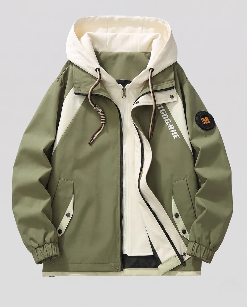 Herren Schichtlook Funktionelle Übergangsjacke mit integrierter Kapuzen-Innenjacke und winddichter Schale Nord Taschen