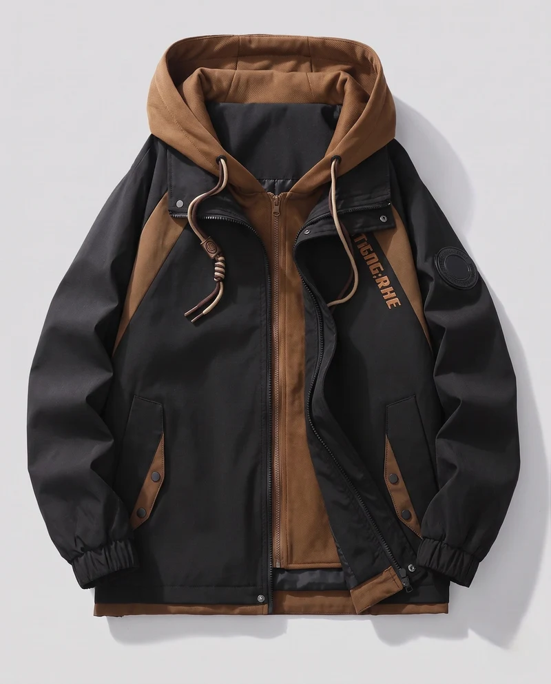 Herren Schichtlook Funktionelle Übergangsjacke mit integrierter Kapuzen-Innenjacke und winddichter Schale Nord Taschen