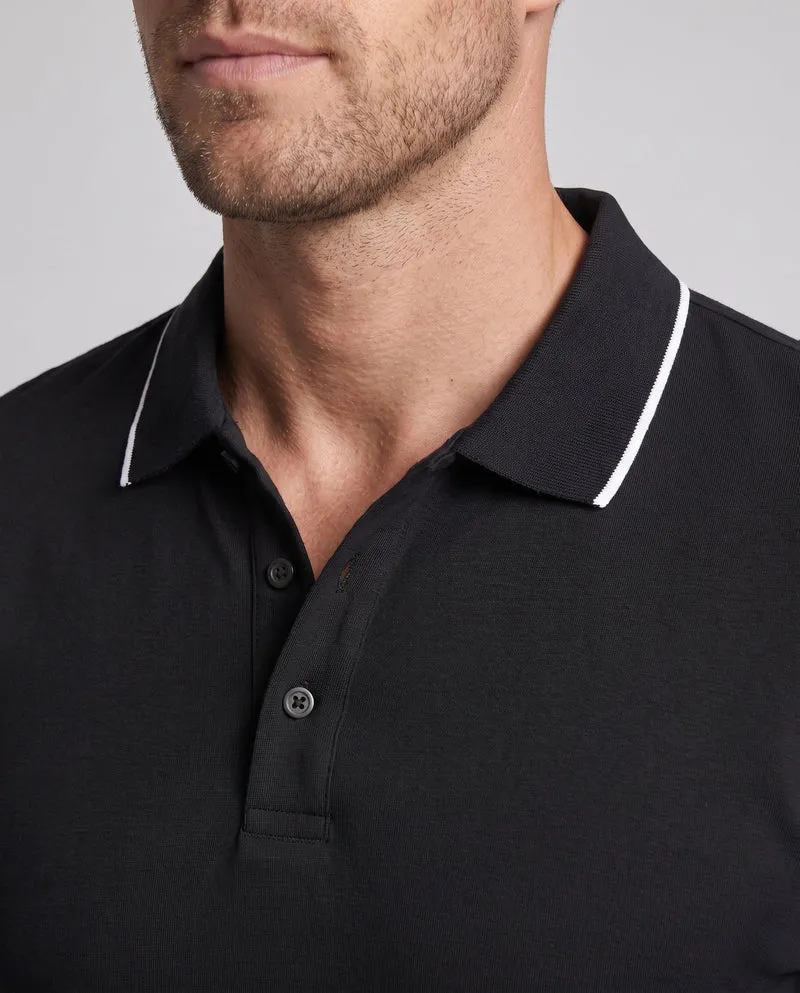 Herren Langarm-Polo-Shirt aus Stretch-Piqué mit slim fit und kontrastfarbener Paspel Nord Taschen