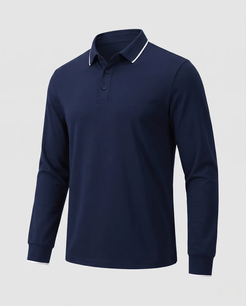 Herren Langarm-Polo-Shirt aus Stretch-Piqué mit slim fit und kontrastfarbener Paspel Nord Taschen
