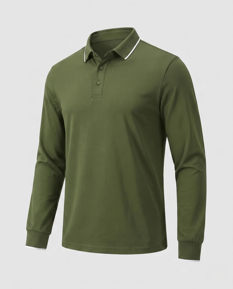 Herren Langarm-Polo-Shirt aus Stretch-Piqué mit slim fit und kontrastfarbener Paspel Nord Taschen