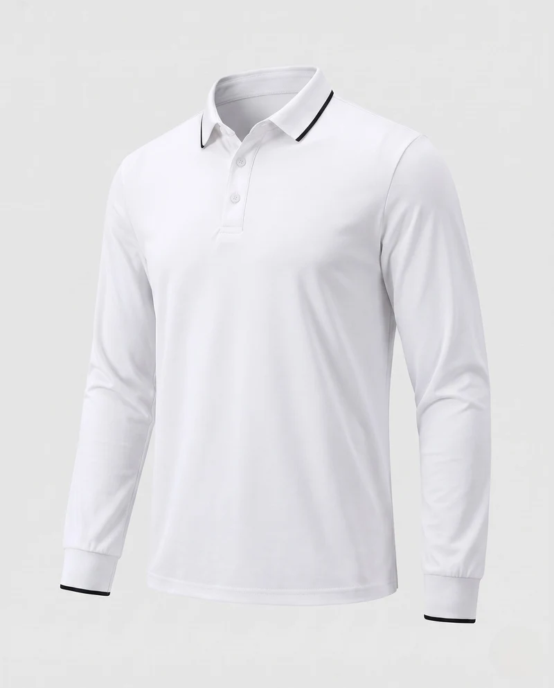 Herren Langarm-Polo-Shirt aus Stretch-Piqué mit slim fit und kontrastfarbener Paspel Nord Taschen