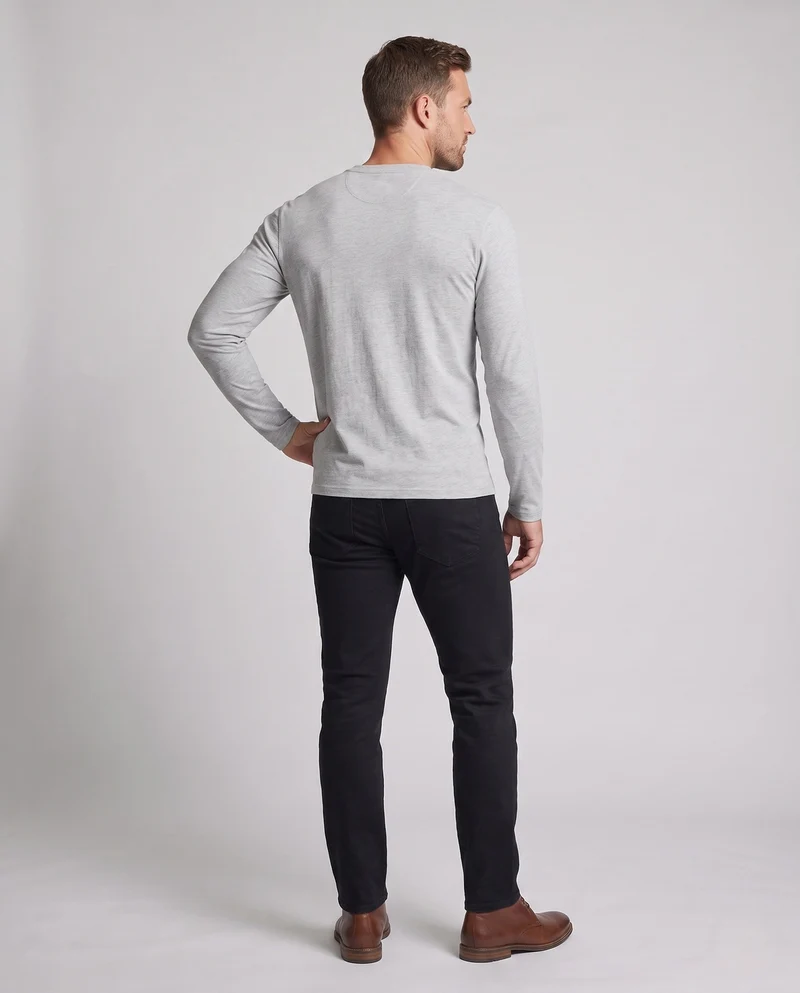 Herren Langarm-Henley-Shirt aus Stretch-Jersey mit Stehkragen & Slim Fit Nord Taschen