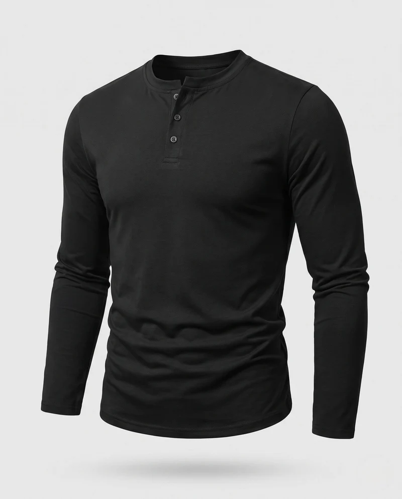 Herren Langarm-Henley-Shirt aus Stretch-Jersey mit Stehkragen & Slim Fit Nord Taschen