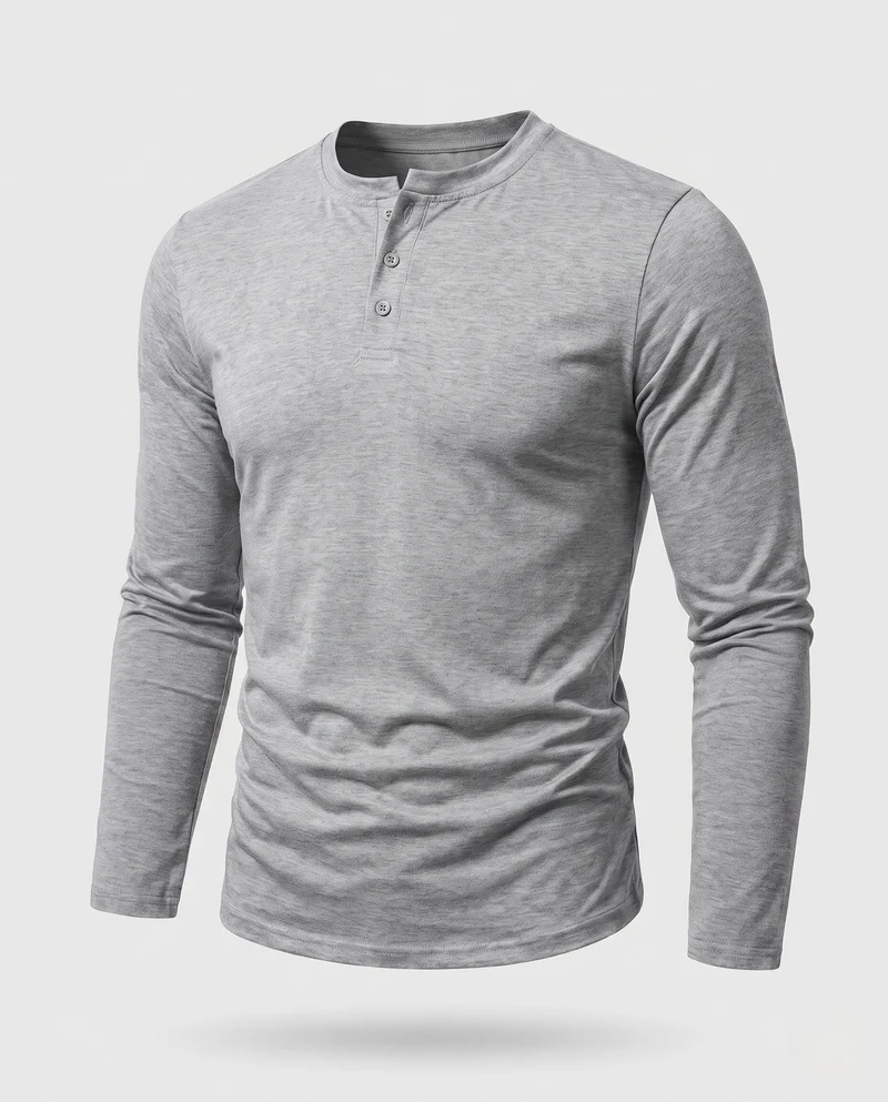 Herren Langarm-Henley-Shirt aus Stretch-Jersey mit Stehkragen & Slim Fit Nord Taschen