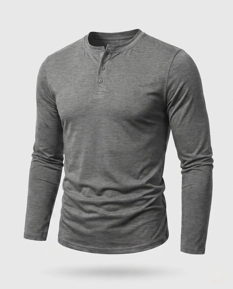 Herren Langarm-Henley-Shirt aus Stretch-Jersey mit Stehkragen & Slim Fit Nord Taschen