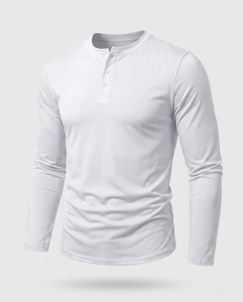 Herren Langarm-Henley-Shirt aus Stretch-Jersey mit Stehkragen & Slim Fit Nord Taschen