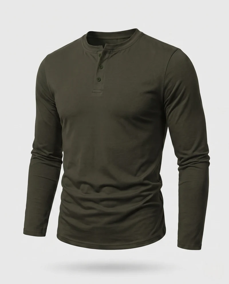 Herren Langarm-Henley-Shirt aus Stretch-Jersey mit Stehkragen & Slim Fit Nord Taschen