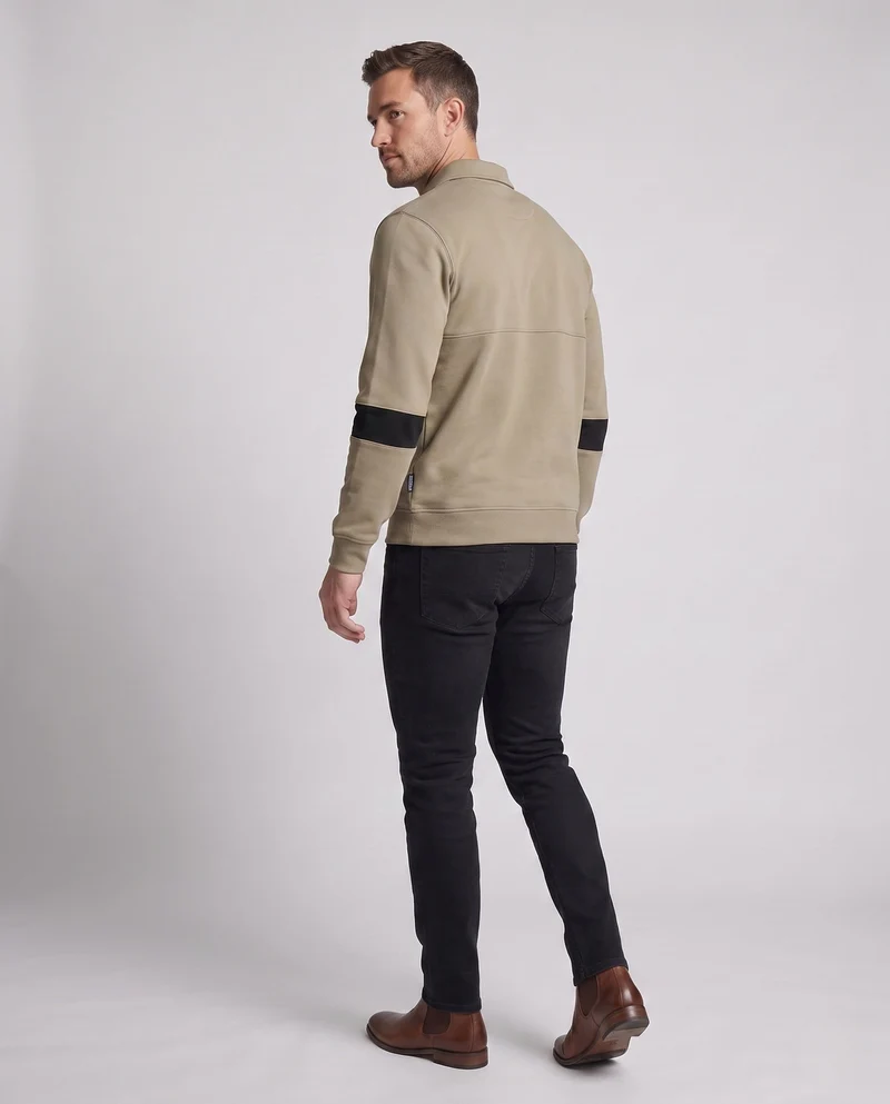 Herren Langarm Polo Sweatshirt im lässigen Look mit Knopfleiste & Kontraststreifen an den Ärmeln Nord Taschen