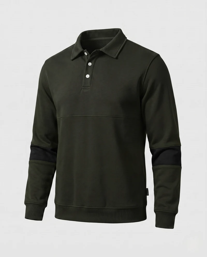 Herren Langarm Polo Sweatshirt im lässigen Look mit Knopfleiste & Kontraststreifen an den Ärmeln Nord Taschen
