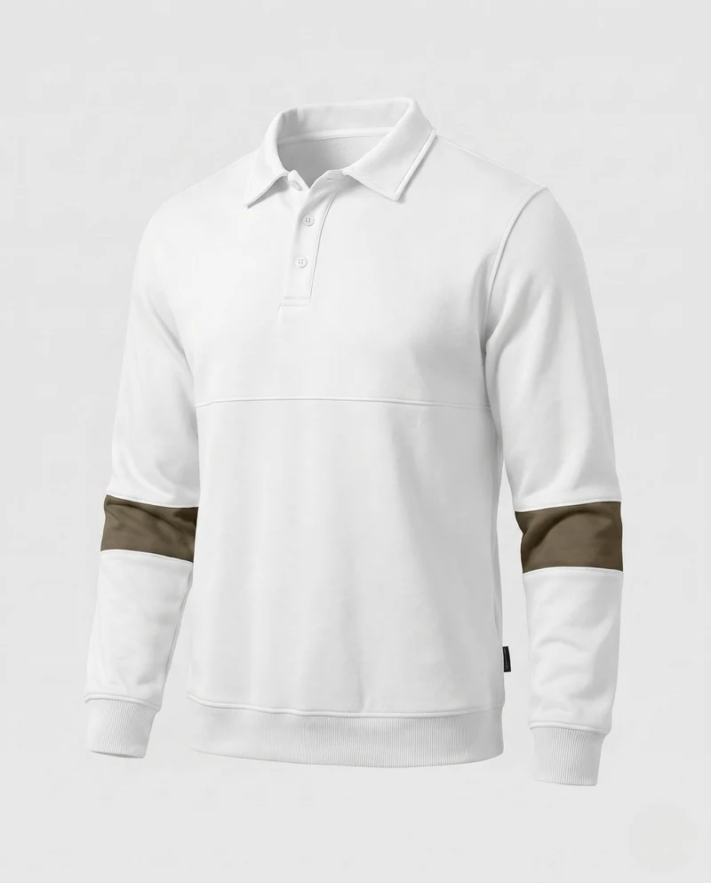 Herren Langarm Polo Sweatshirt im lässigen Look mit Knopfleiste & Kontraststreifen an den Ärmeln Nord Taschen