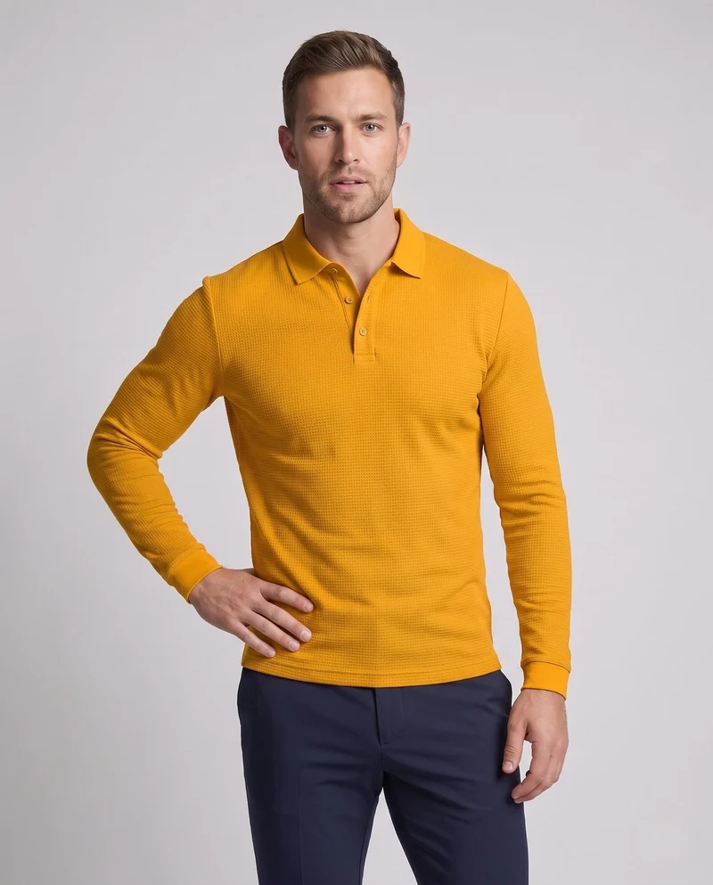 Herren Langarm-Polo-Shirt mit Henley-Knopfleiste und feiner Waffelstruktur Nord Taschen