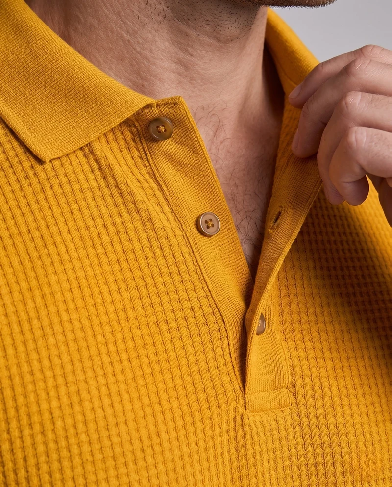 Herren Langarm-Polo-Shirt mit Henley-Knopfleiste und feiner Waffelstruktur Nord Taschen