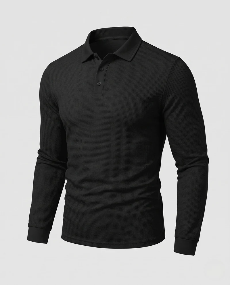 Herren Langarm-Polo-Shirt mit Henley-Knopfleiste und feiner Waffelstruktur Nord Taschen