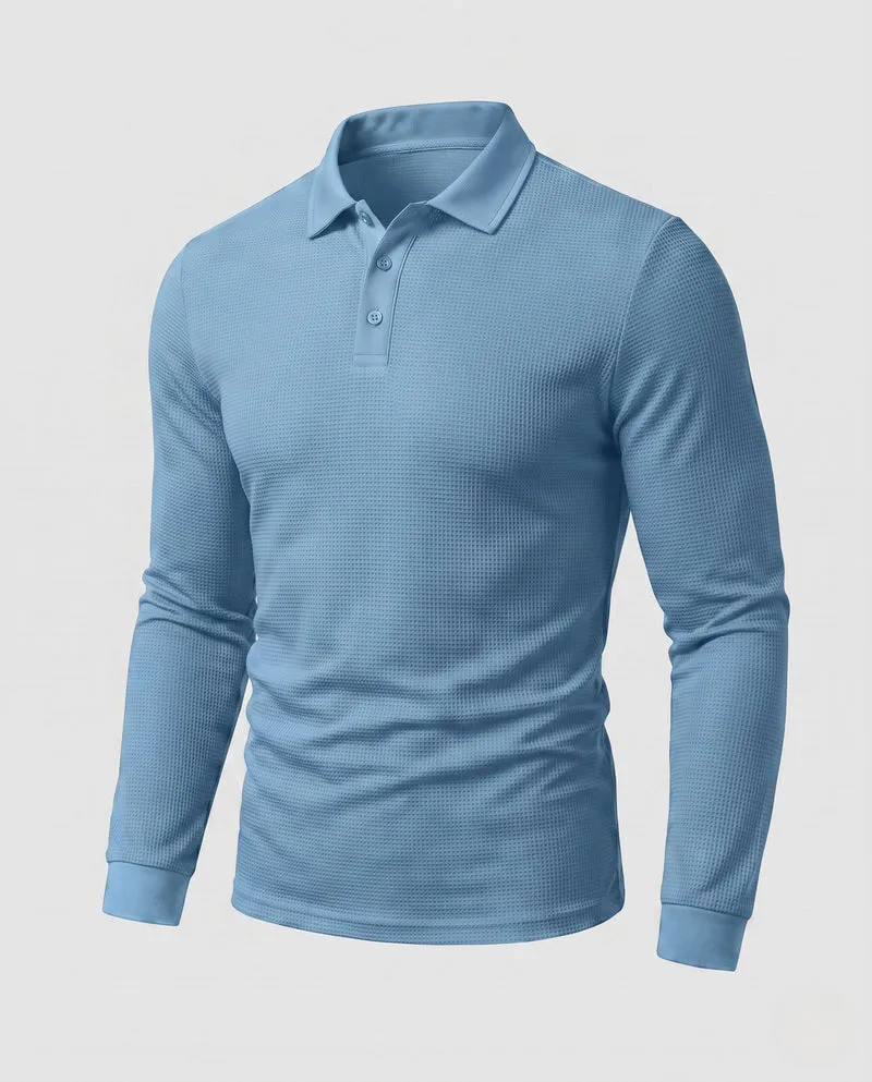 Herren Langarm-Polo-Shirt mit Henley-Knopfleiste und feiner Waffelstruktur Nord Taschen