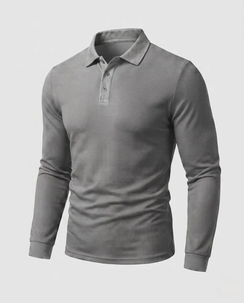 Herren Langarm-Polo-Shirt mit Henley-Knopfleiste und feiner Waffelstruktur Nord Taschen