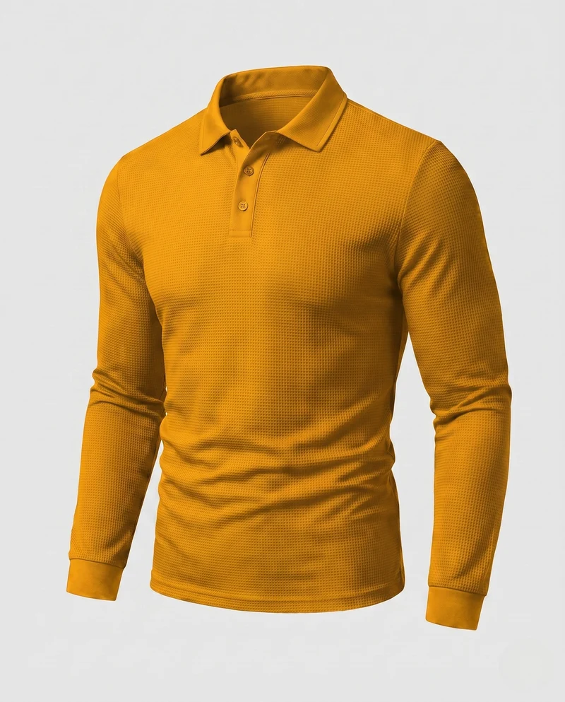 Herren Langarm-Polo-Shirt mit Henley-Knopfleiste und feiner Waffelstruktur Nord Taschen